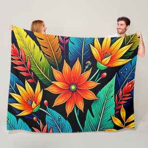 Levendige Tropische Bloemkunst Fleece Deken