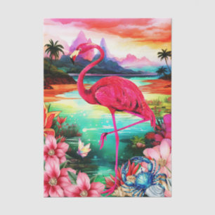 Levendige Tropische Bloemrijke Roze Flamingo Decou Tissuepapier
