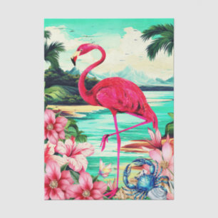 Levendige Tropische Bloemrijke Roze Flamingo Decou Tissuepapier