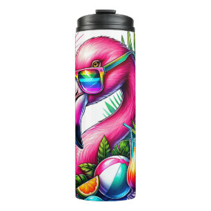 Levendige tropische flamingo thermosbeker