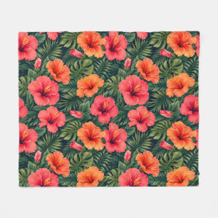 Levendige Tropische Hibiscus Bloesems Fleece Deken