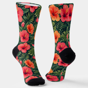 Levendige Tropische Hibiscus Bloesems Sokken