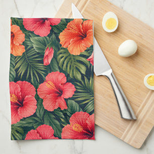Levendige Tropische Hibiscus Bloesems Theedoek