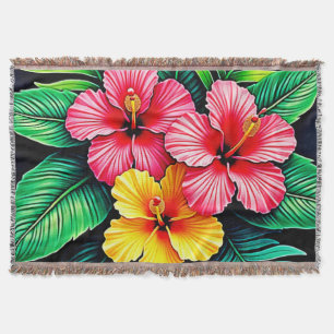 Levendige Tropische Hibiscus Kunst Deken