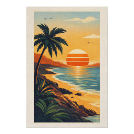 Levendige Tropische Synthwave Zonsondergang Retro Perfect Poster