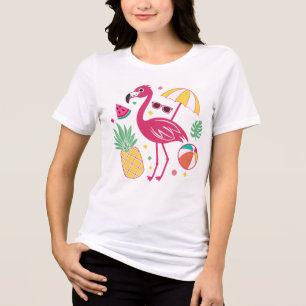 Levendige Tropische Zomer Flamingo & Ananas Strand Tri-Blend Shirt