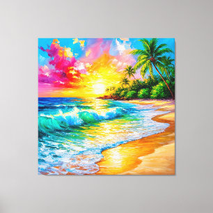 Levendige Tropische Zonsondergang Schilderij met G Canvas Afdruk