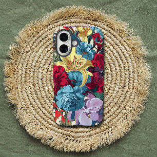 Levendige tuin monogram kleurrijke bloemen iPhone 16 hoesje