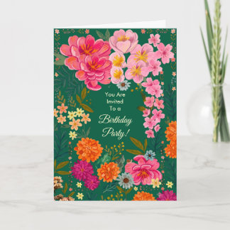 Levendige tuin pioen & Zinnia verjaardagsuitnodigi