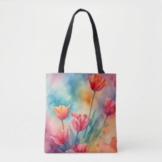 Levendige tulpen waterverf draagtas