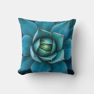 Levendige Turkoois Agave Succulent Macro Geometris Kussen