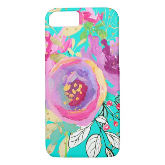 Levendige turquoise en Paarse bloemen Case-Mate iPhone Case (Achterkant)