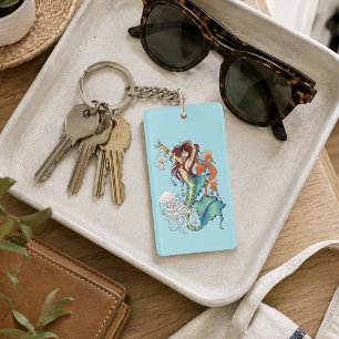 Levendige Turquoise Fantasie Meermin Illustratie Sleutelhanger