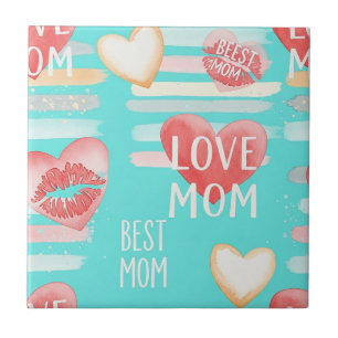 Levendige Turquoise MOM Waardering Pop Patroon Tegeltje