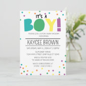 Levendige typografie 'It's a Boy' Baby shower Kaart (Staand voorkant)