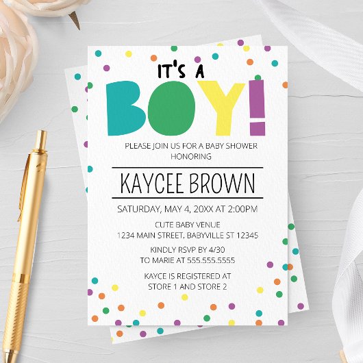 Levendige typografie 'It's a Boy' Baby shower Kaart