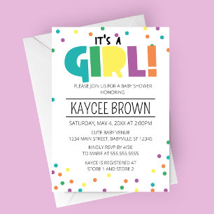 Levendige typografie 'It's a Girl' Baby shower Kaart
