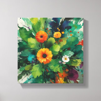 Levendige uitbarsting van calendula en gebladerte canvas afdruk