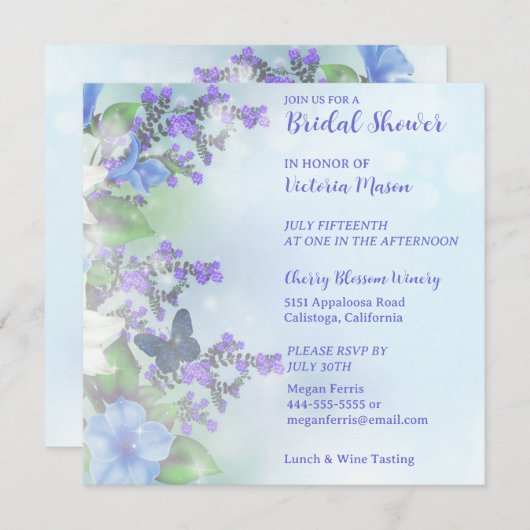 Levendige uitnodigingen voor flora en vlinder met (Voorkant / Achterkant)