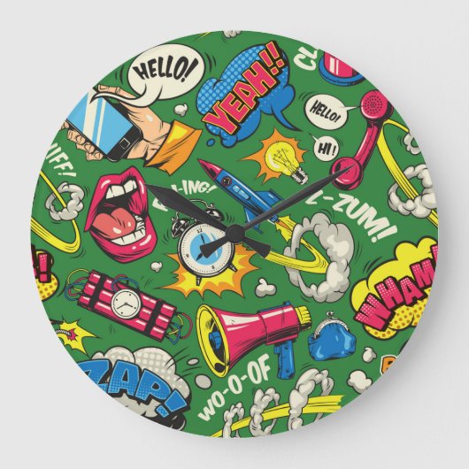 Levendige Urban Retro Pop Art Grote Klok (Voorkant)