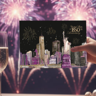 Levendige US Semiquincentennial Roze Paarse NYC Kaart