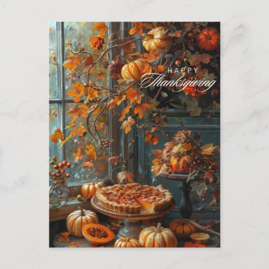 Levendige val bladeren pompoen taart Thanksgiving Feestdagenkaart (Voorkant)