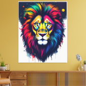 Levendige veelkleurige abstracte leeuw canvas afdruk (Insitu (Woonkamer))