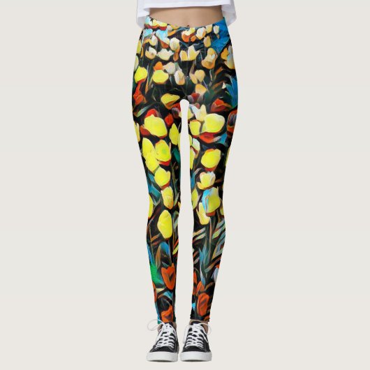 Levendige, veelkleurige Florale Leggings (dromen) (Voorkant)