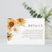 Levendige Vette Zonneschijn Bloemen Trouwdetails Informatiekaartje (Staand voorkant)