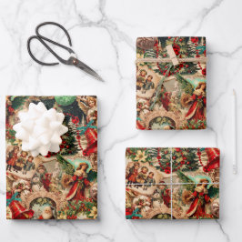 Levendige Victoriaans kerstcollage Inpakpapier Vel