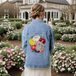 Levendige Vintage Botanische Wilde Bloemen Boeket Denim Jacket