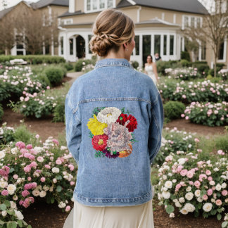 Levendige Vintage Botanische Wilde Bloemen Boeket Denim Jacket