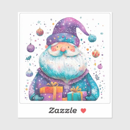 Levendige Violet Santa met geschenken & Ornamenten Sticker (Vel)