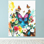 Levendige vlindertuin | Geïnspireerd voorjaarsontw Canvas Afdruk (Insitu (Houten vloer))