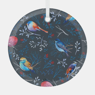 Levendige vogels: Gouache donkere elegantie Glas Ornament