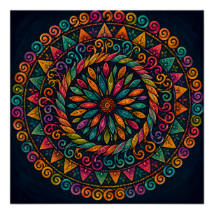 LEVENDIGE VOLKSKUNST FLORALE MANDALA CIRKELVORMIGE PERFECT POSTER