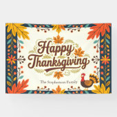  levendige volkskunst Happy Thanksgiving Spandoek (Horizontaal)
