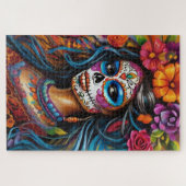 Levendige vrouw in suiker schedel make-up legpuzzel (Horizontaal)