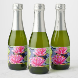 Levendige waterlelies op een rustige vijver sparkling wijnetiket