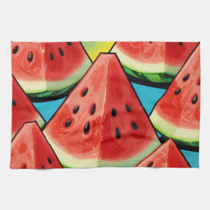 Levendige Watermeloen Schijven Pop Art Theedoek