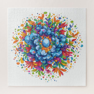 Levendige Waterverf Blauwe Bloemboeket Legpuzzel