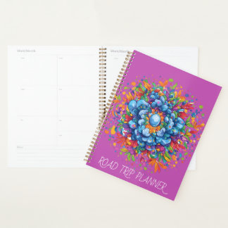 Levendige Waterverf Blauwe Bloemboeket Planner