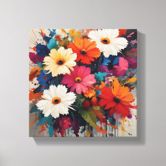 Levendige Waterverf Daisy Bouquet Canvas Afdruk