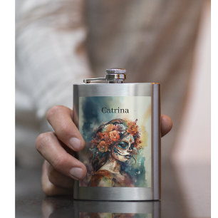 Levendige Waterverf Dia de los Muertos Catrina Flacon