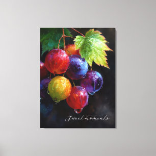 Levendige waterverf druiven en dauwdruppels canvas afdruk