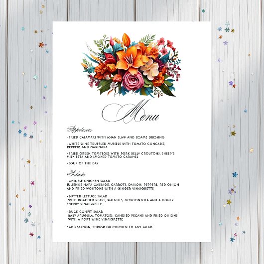 Levendige Waterverf Floral Fiesta bruiloft Menu
