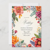 Levendige Waterverf Floral Fiesta Wedding QR Code Kaart (Voorkant)