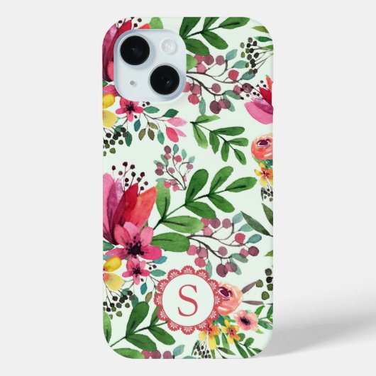 Levendige Waterverf Floral Monogram Case-Mate iPhone Case (Achterkant)