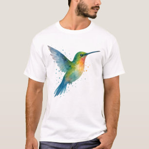 Levendige Waterverf Hummingbird in Flight T-shirt