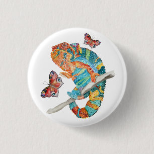 Levendige Waterverf Kameleon Ronde Button 3,2 Cm